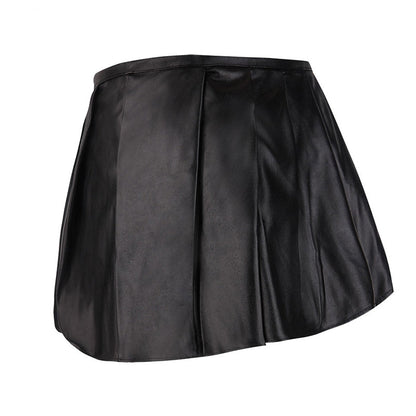 Women's Faux Leather Zipper Front Bustier Corset Dress / Plus Size Gothic Corset Tops With Skirt