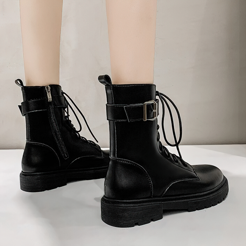 Women's Lace up Ankle Motorcycle Boots / Platform Gothic Shoes With Buckle