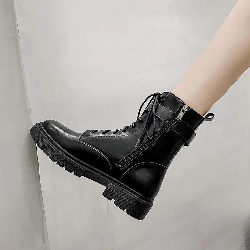 Women's Lace up Ankle Motorcycle Boots / Platform Gothic Shoes With Buckle