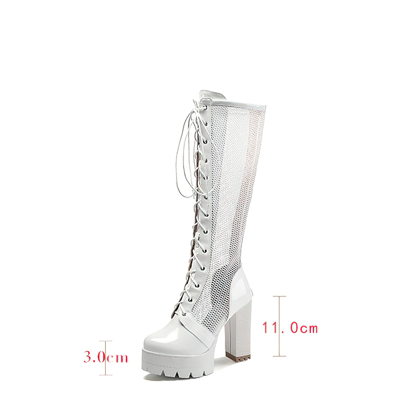 Women's Patent Leather Knee-High Mesh Boots / High Heels Breathable Shoes With Zippers