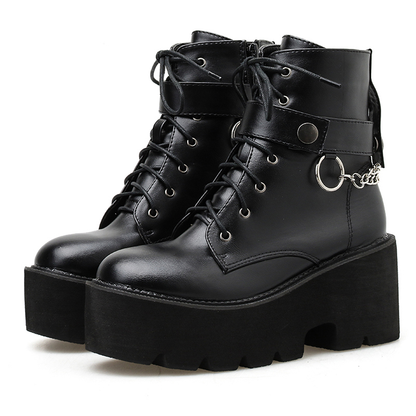 Women's PU Leather Black Autumn Boots / Gothic Style Chain Platform Shoes