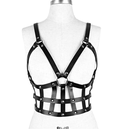 Womens PU Leather Black Top Body Harness / Body Chest Harness with Adjustable Strap Accessories