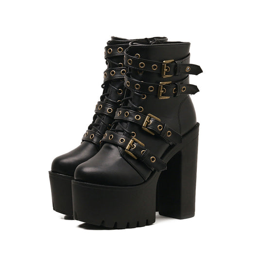 Women's Rivet Boots with Classic Thick Bottom / Thick Heel Waterproof Platform Boots in Gothic Style