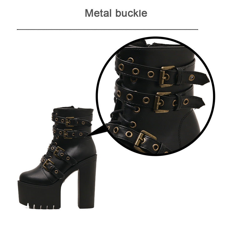 Women's Rivet Boots with Classic Thick Bottom / Thick Heel Waterproof Platform Boots in Gothic Style