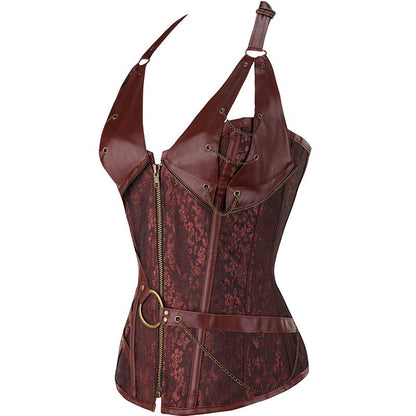 Women's Sexy Steampunk Corset With Strap And Chains / Halter Neck Retro Lingerie With G-Strings