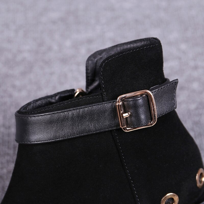 Women's Suede Ankle Boots with Buckle / Ladies Rivet Square Toe Boots