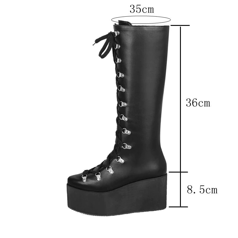 Women's Super High Thick Bottom Boots with Lace Up / Gothic Black Platform Shoes