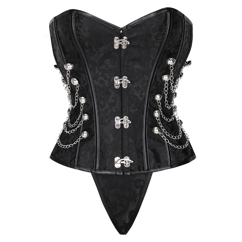 Women's Vintage Corsets With Faux Leather / Cool Ladies Wear With Сhains