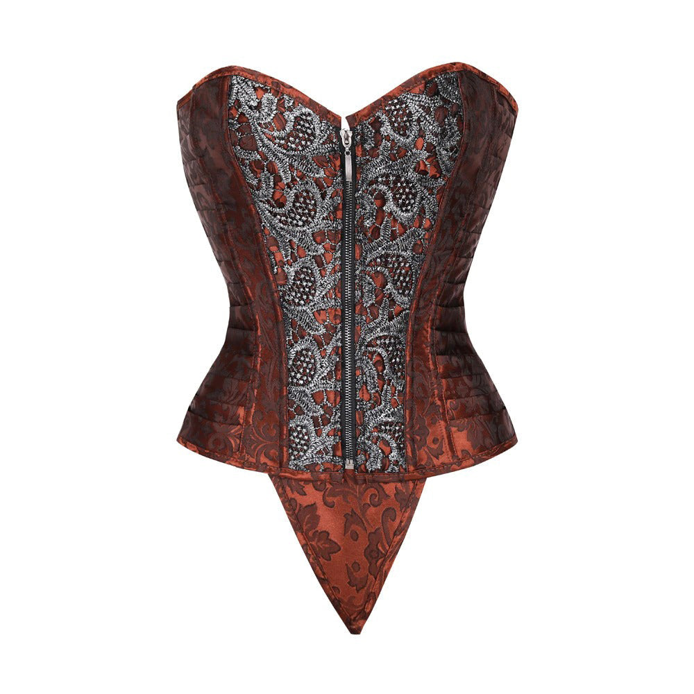 Zip-Up Gothic Women's Corset With Lace-Up Back / Steel Boned Vintage Bustier With G-Strings